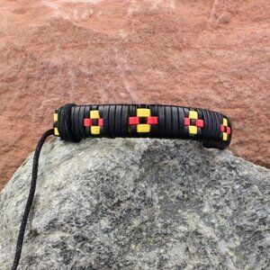 Kend Weave Womens Leather Bracelet in Black Yellow Red Gift Packaged